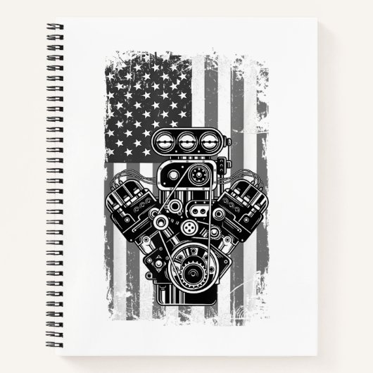 Carnet Vieux Piston de Voiture de Muscle de Drapeau Améri (Devant)