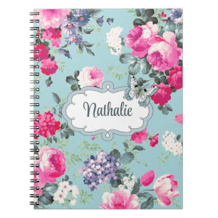 Carnet Vieux Roses et papillon Nom personnalisé Cadeau