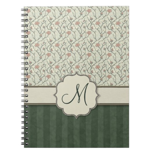 Carnet Vignes florales, rayures et monogramme d'aquarelle (Devant)
