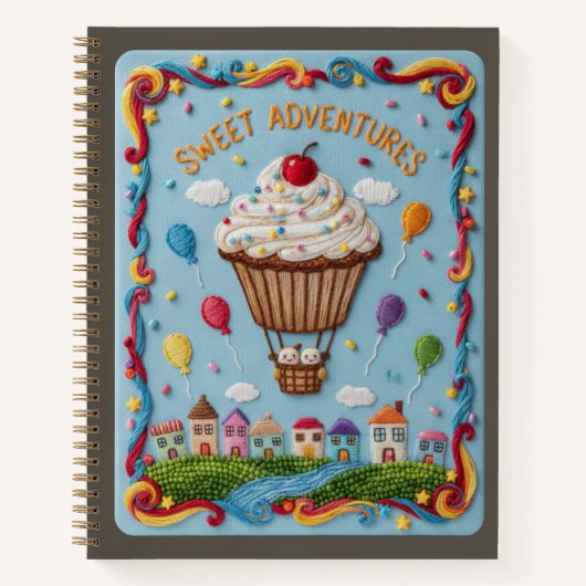 Carnet Village de ballons et de bonbons au cupcake brodé (Devant)