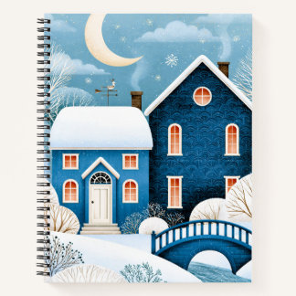 Carnet Village d'hiver cosy Cottage enneigé sous la Lune