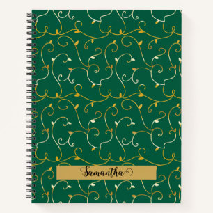 Carnet Vin d'or Feuilles Abstrait Floral Green