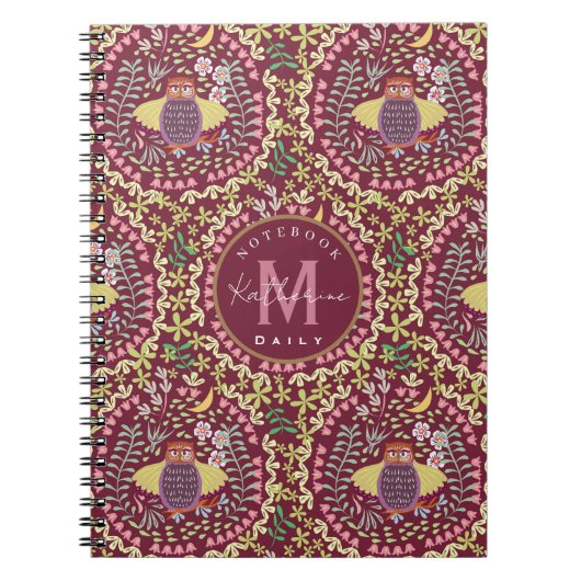 Carnet Vin rouge Owl Folk (Devant)