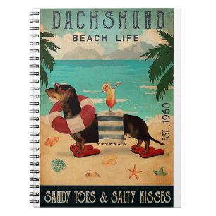 Carnet Vintage Beach Cocktail Life Dachshund