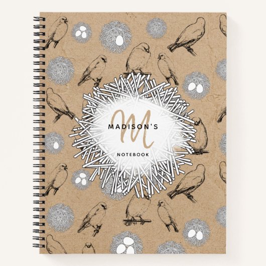Carnet Vintage Birds & Nid Rustic Kraft Brown (Devant)