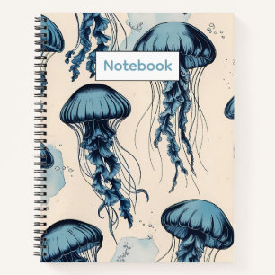 Carnet Vintage Blue Jellyfish Ocean Theme College Rulé