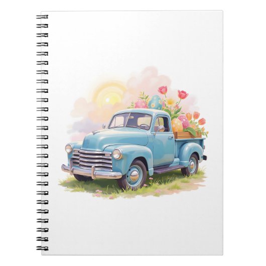 Carnet Vintage Blue Truck with Easter Eggs & Tulips (Devant)
