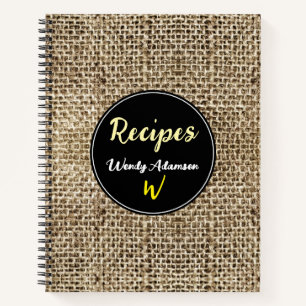 Carnet Vintage Burlap Cookbook for Rustic Recipes. Famill