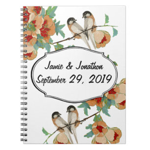 Carnet Vintage Cherry Blossom Love Bird Peach Mint