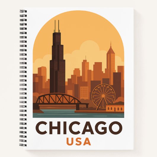 Carnet Vintage Chicago USA Travel Retro City Sky (Devant)
