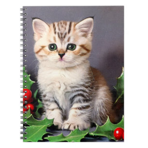 Carnet Vintage Christmas Kitten et Holly