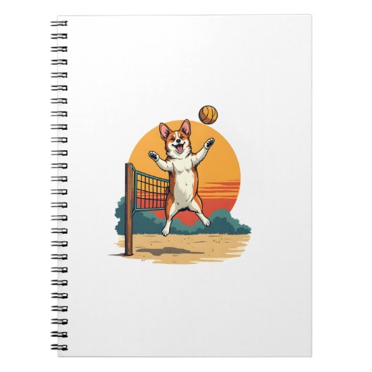 Carnet Vintage Corgi Volleyball Retro Sunset Vector Illus (Devant)