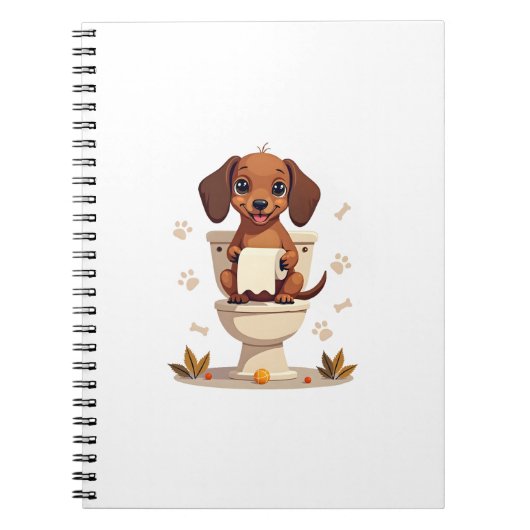 Carnet Vintage Cute Dachshund on Toilet Cartoon Bathroom  (Devant)