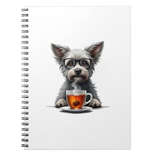 Carnet Vintage Dog Holding Tea with Glasses Retro Pet Ill (Devant)