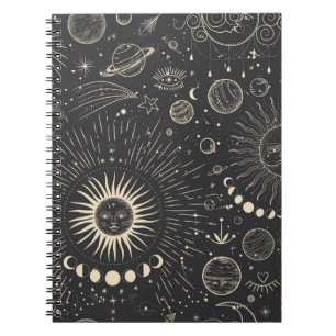 Carnet Vintage ensemble d'illustrations des phases de lun
