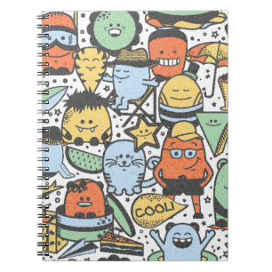 Carnet vintage été sans couture motif avec monstre drôle