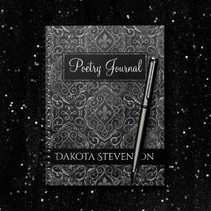 Carnet Vintage Fleur de Lis Black Grunge Damask Poésie