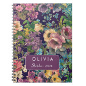 Carnet Vintage Fleur Monogramme Initiale Violet Noir (Devant)