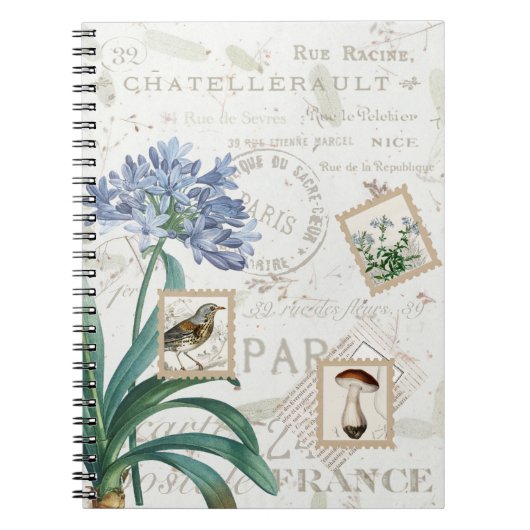 Carnet Vintage français Script Nature Flower Bird Champin (Devant)