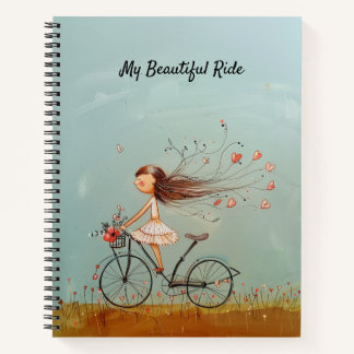 Carnet Vintage Girl on Bicycle Personalized Floral