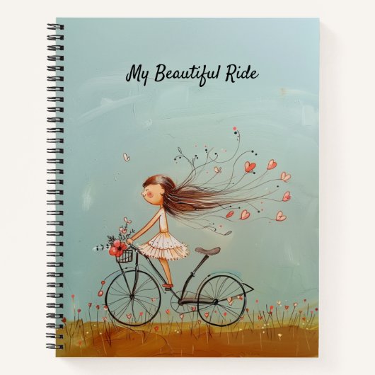 Carnet Vintage Girl on Bicycle Personalized Floral (Devant)