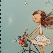 Carnet Vintage Girl on Bicycle Personalized Floral