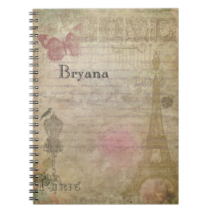 Carnet Vintage Glam Paris Shabby Chic Personnalisé