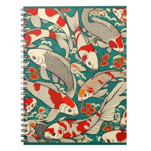 Carnet Vintage japonais Koi Poisson Motif peinture (Devant)