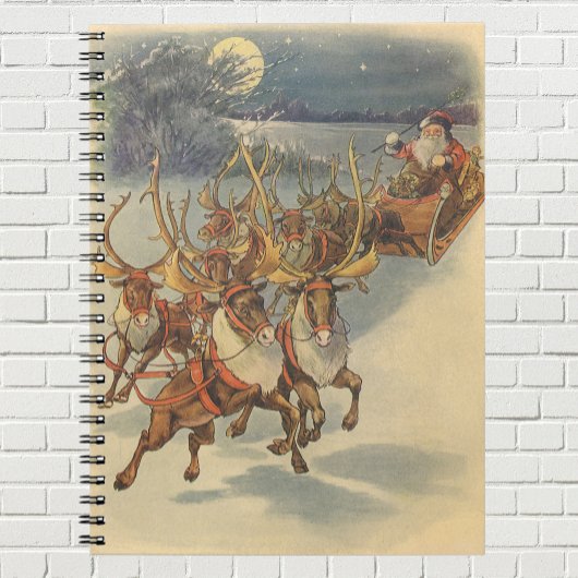 Carnet Vintage Noël Père Noël Sleigh avec Reindeer