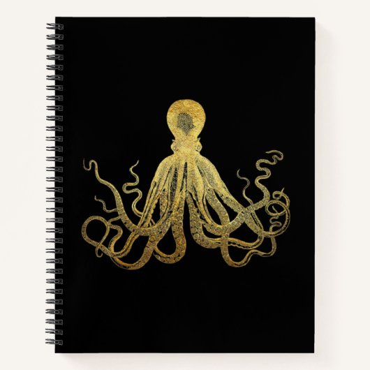Carnet Vintage Octopus Gold Black Enk Côtier Nautique (Devant)