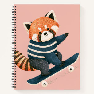 Carnet Vintage Panda Roux Raton Laveur Planche à Roulette