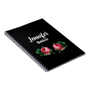 Carnet Vintage rose fleur nom personnalisé noir