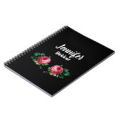 Carnet Vintage rose fleur nom personnalisé noir (Côté gauche)