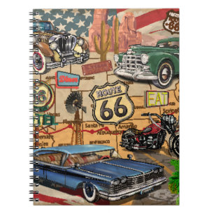 Carnet Vintage Route 66, affiche nostalgique.