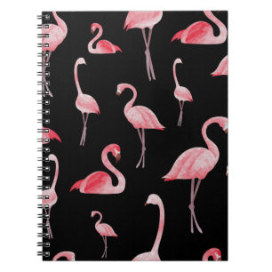 Carnet vintage sans soudure motif Cute flamants sur noir