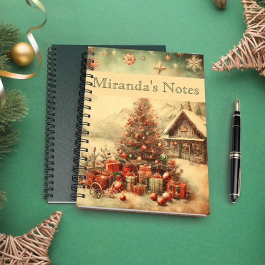 Carnet Vintage sapin de Noël personnalisé