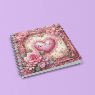 Carnet Vintage victorien Saint-Valentin floral cœur perso