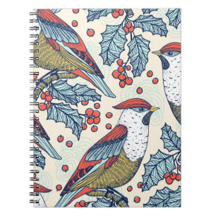 Carnet Vintage Waxwings Holly Motif de Noël