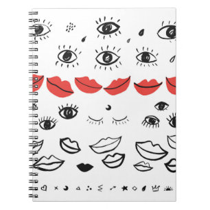 Carnet Vintages yeux, motif des lèvres rouges.