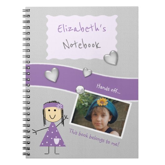Carnet Violet et gris avec le coeur un nom et une photo (Devant)