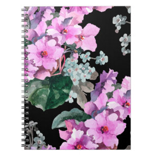 Carnet Violet fleurs et oublier moi pas aquarelle sur bla