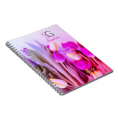 Carnet Violet jaune Tulipe rose Nom Monogramme Titre Anné (Côté Droit)