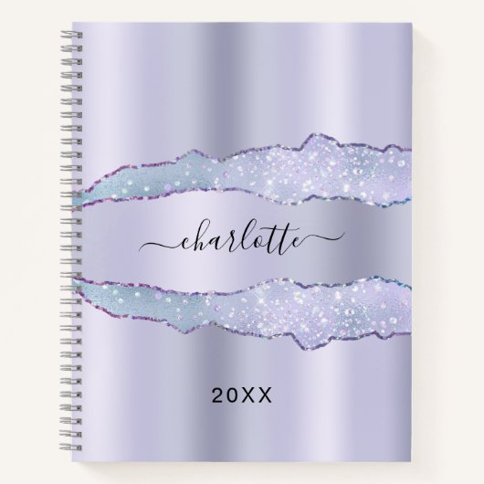 Carnet Violet lavande agate nom marbre (Devant)