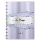 Carnet Violet lavande argent agate nom marbre (Devant)