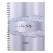 Carnet Violet lavande métal agate nom marbre (Devant)