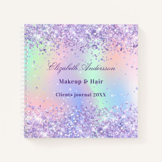 Carnet Violet lavande nom holographique entreprise (Devant)