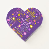 Carnet Violet rose jaune filles nom Amelia étoiles motif (Dos)
