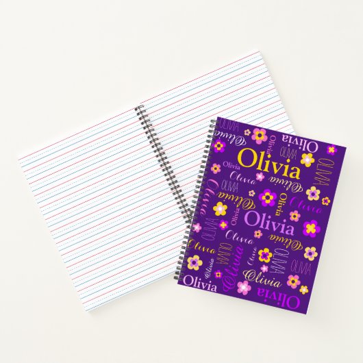Carnet Violet rose jaune filles nom Olivia fleur (Intérieur)