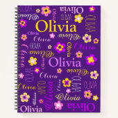Carnet Violet rose jaune filles nom Olivia fleur (Devant)