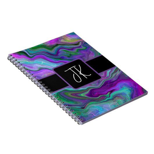 Carnet Violet, vert et bleu Fluid Art Abstrait (Côté Droit)